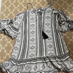 Cold shoulder, ruffle sleeve and bottom dress/cover up - small